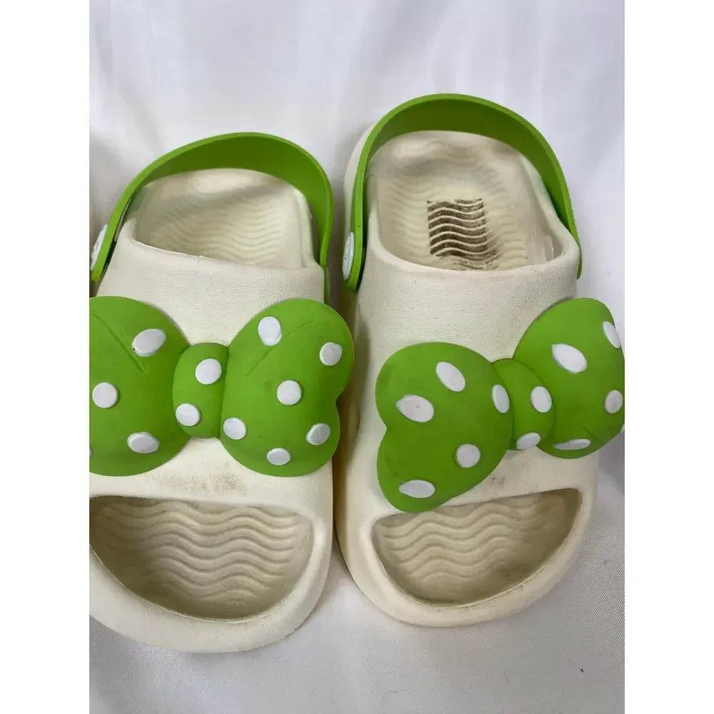 Toddler Girls Slip On Clog Green Bow & Unicorn Size US 7/8